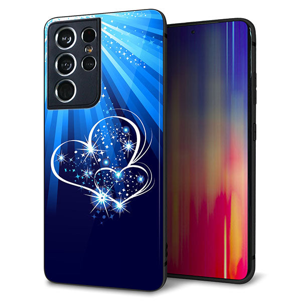 docomo ギャラクシーS21 ウルトラ 5G SC-52B 強化ガラス&TPUスマホケース ガラプリ【702 スイミングハート】