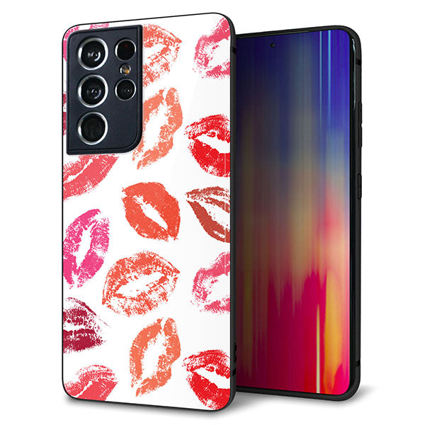 docomo ギャラクシーS21 ウルトラ 5G SC-52B 強化ガラス&TPUスマホケース ガラプリ【734 キスkissキス】