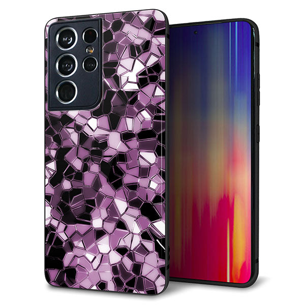 docomo ギャラクシーS21 ウルトラ 5G SC-52B 強化ガラス&TPUスマホケース ガラプリ【EK837 テクニカルミラーパープル】