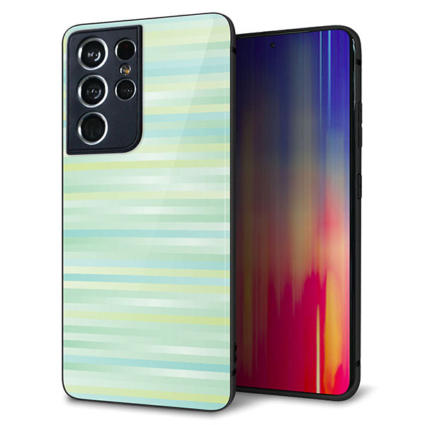 docomo ギャラクシーS21 ウルトラ 5G SC-52B 強化ガラス&TPUスマホケース ガラプリ【IB908 グラデーションボーダー_グリーン】