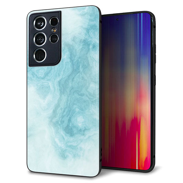docomo ギャラクシーS21 ウルトラ 5G SC-52B 強化ガラス&TPUスマホケース ガラプリ【KM868 大理石BL】