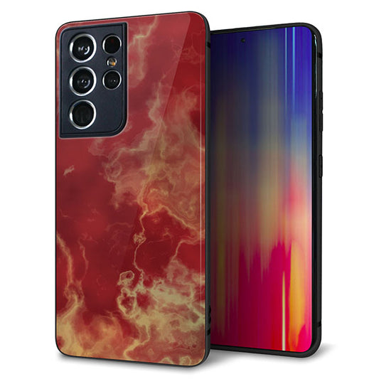 docomo ギャラクシーS21 ウルトラ 5G SC-52B 強化ガラス&TPUスマホケース ガラプリ【KM870 大理石RD】