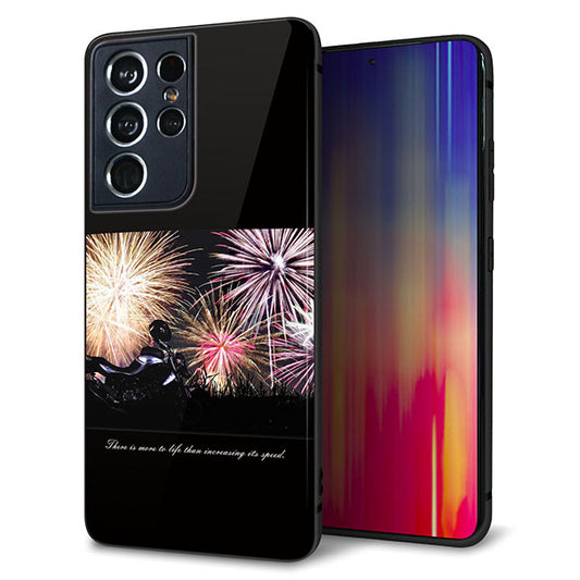 docomo ギャラクシーS21 ウルトラ 5G SC-52B 強化ガラス&TPUスマホケース ガラプリ【KM878 バイクと花火】