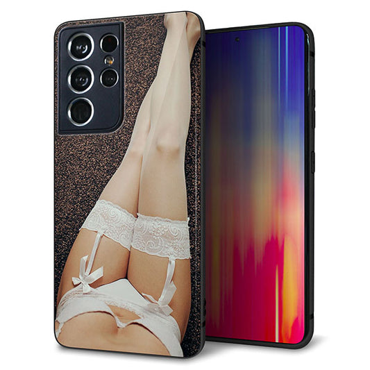 docomo ギャラクシーS21 ウルトラ 5G SC-52B 強化ガラス&TPUスマホケース ガラプリ【KM888 ストッキング】