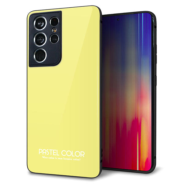 docomo ギャラクシーS21 ウルトラ 5G SC-52B 強化ガラス&TPUスマホケース ガラプリ【KM897 パステルカラー(パステルイエロー)】