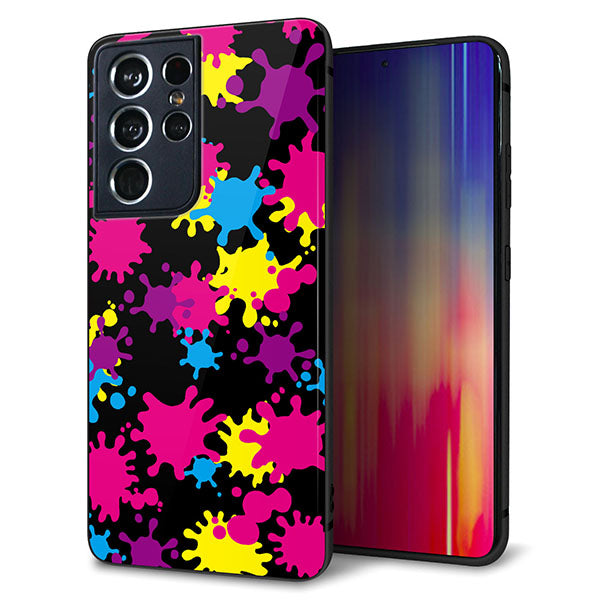 docomo ギャラクシーS21 ウルトラ 5G SC-52B 強化ガラス&TPUスマホケース ガラプリ【MA877 ペイントブラック】