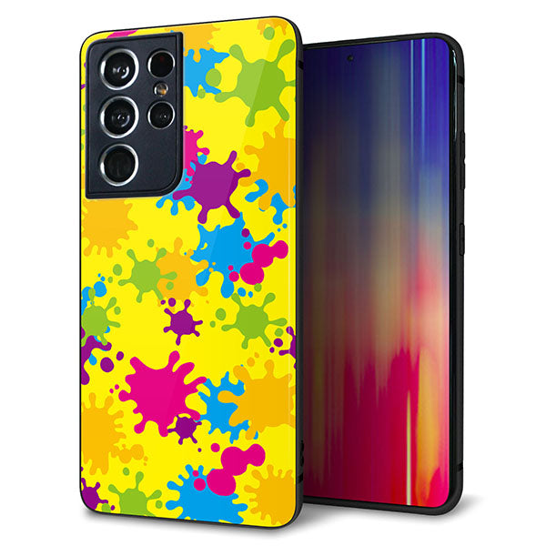 docomo ギャラクシーS21 ウルトラ 5G SC-52B 強化ガラス&TPUスマホケース ガラプリ【MA879 ペイントイエロー】
