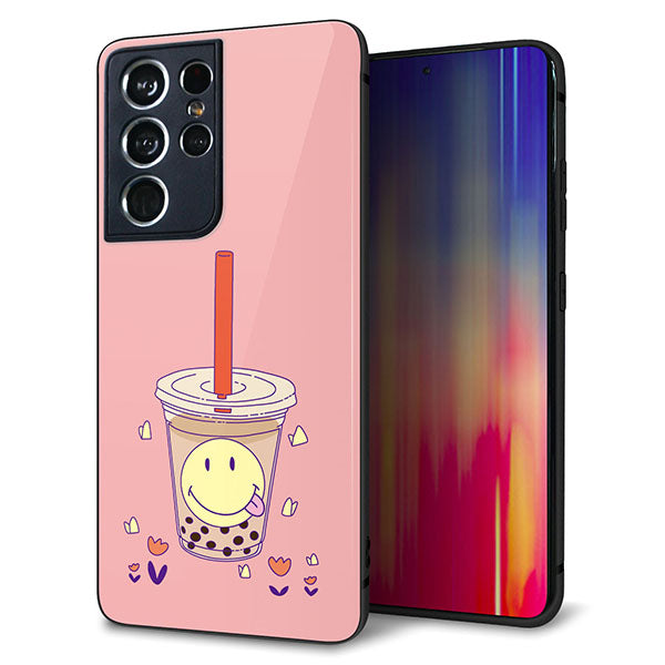 docomo ギャラクシーS21 ウルトラ 5G SC-52B 強化ガラス&TPUスマホケース ガラプリ【MA903 タピオカ】