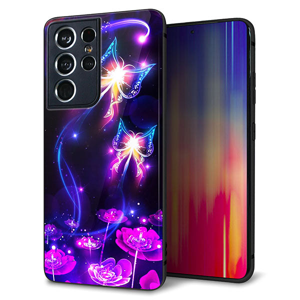 docomo ギャラクシーS21 ウルトラ 5G SC-52B 強化ガラス&TPUスマホケース ガラプリ【MA990 蝶B】
