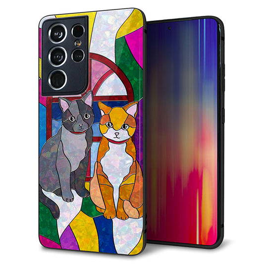 docomo ギャラクシーS21 ウルトラ 5G SC-52B 強化ガラス&TPUスマホケース ガラプリ【MA995 ステンドグラス ネコ】