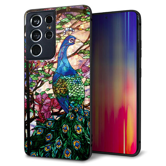 docomo ギャラクシーS21 ウルトラ 5G SC-52B 強化ガラス&TPUスマホケース ガラプリ【MA996 ステンドグラス クジャク】