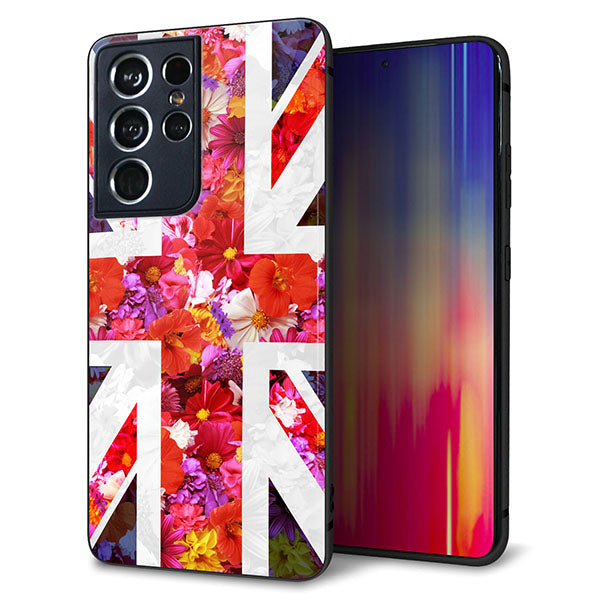 docomo ギャラクシーS21 ウルトラ 5G SC-52B 強化ガラス&TPUスマホケース ガラプリ【SC801 ユニオンジャック リアルフラワー】
