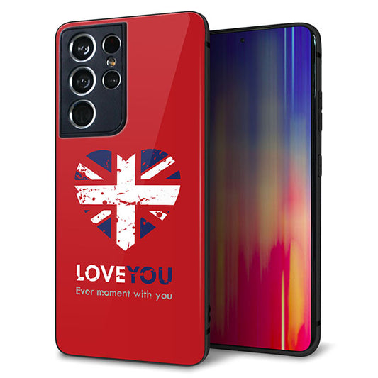 docomo ギャラクシーS21 ウルトラ 5G SC-52B 強化ガラス&TPUスマホケース ガラプリ【SC804 ユニオンジャック ハートビンテージレッド】