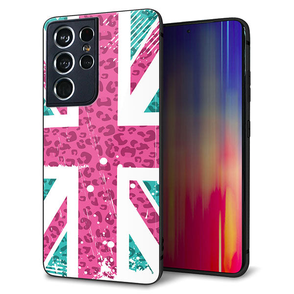 docomo ギャラクシーS21 ウルトラ 5G SC-52B 強化ガラス&TPUスマホケース ガラプリ【SC807 ユニオンジャック ピンクヒョウ柄】