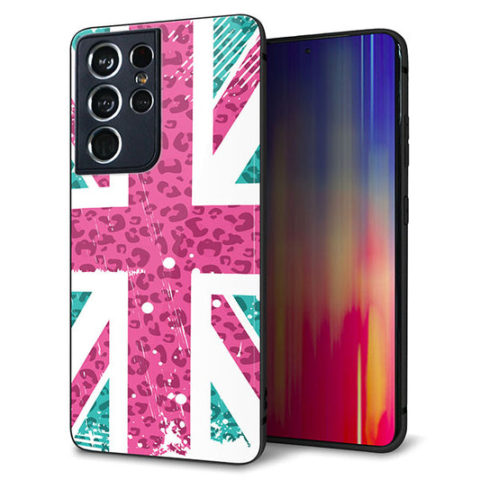 docomo ギャラクシーS21 ウルトラ 5G SC-52B 強化ガラス&TPUスマホケース ガラプリ【SC807 ユニオンジャック ピンクヒョウ柄】