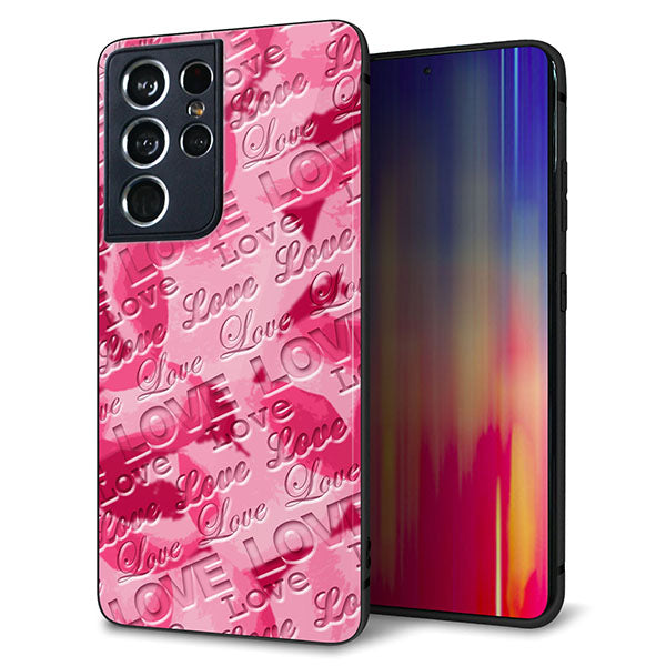 docomo ギャラクシーS21 ウルトラ 5G SC-52B 強化ガラス&TPUスマホケース ガラプリ【SC845 フラワーヴェルニLOVE濃いピンク(ローズアンディアン)】