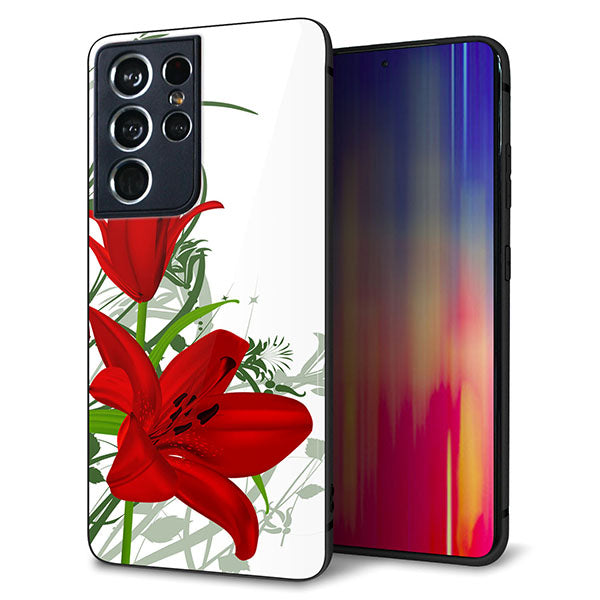docomo ギャラクシーS21 ウルトラ 5G SC-52B 強化ガラス&TPUスマホケース ガラプリ【SC850 ユリ(レッド)】