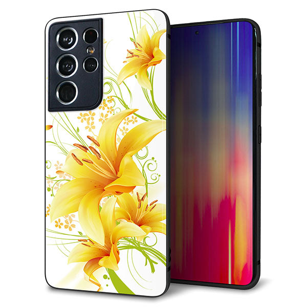 docomo ギャラクシーS21 ウルトラ 5G SC-52B 強化ガラス&TPUスマホケース ガラプリ【SC852 ユリ(イエロー)】