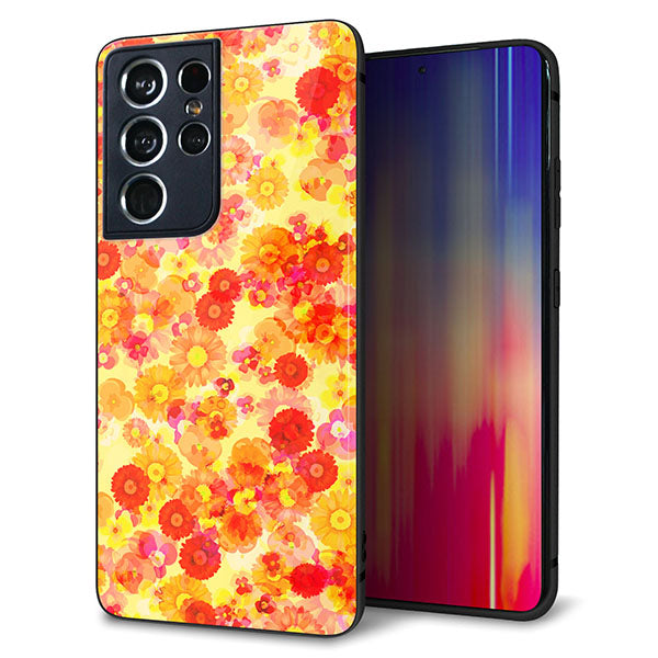 docomo ギャラクシーS21 ウルトラ 5G SC-52B 強化ガラス&TPUスマホケース ガラプリ【SC867 リバティプリント フルールドパルファン(イエロー)】