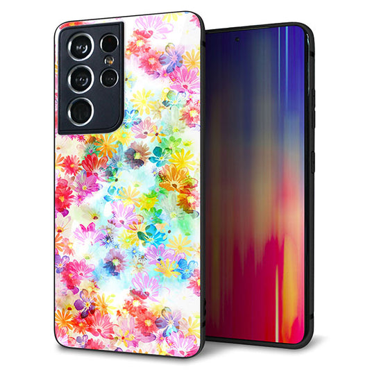 docomo ギャラクシーS21 ウルトラ 5G SC-52B 強化ガラス&TPUスマホケース ガラプリ【SC876 リバティプリント プレスドフラワー(ホワイト)】