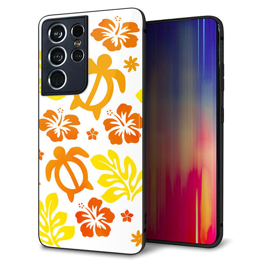 docomo ギャラクシーS21 ウルトラ 5G SC-52B 強化ガラス&TPUスマホケース ガラプリ【SC877 ハワイアンアロハホヌ(イエロー)】