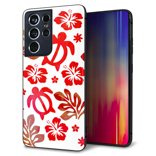 docomo ギャラクシーS21 ウルトラ 5G SC-52B 強化ガラス&TPUスマホケース ガラプリ【SC881 ハワイアンアロハホヌ(レッド)】