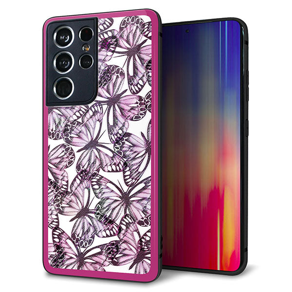 docomo ギャラクシーS21 ウルトラ 5G SC-52B 強化ガラス&TPUスマホケース ガラプリ【SC904 ガーデンバタフライ ピンク】