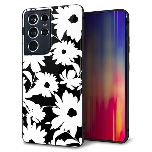 docomo ギャラクシーS21 ウルトラ 5G SC-52B 強化ガラス&TPUスマホケース ガラプリ【SC915 花柄モノトーン 04】