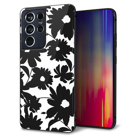 docomo ギャラクシーS21 ウルトラ 5G SC-52B 強化ガラス&TPUスマホケース ガラプリ【SC916 花柄モノトーン 05】