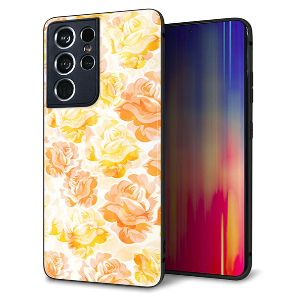 docomo ギャラクシーS21 ウルトラ 5G SC-52B 強化ガラス&TPUスマホケース ガラプリ【SC931 ローズ イエロー】