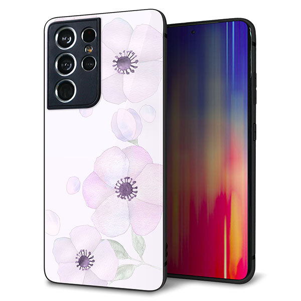 docomo ギャラクシーS21 ウルトラ 5G SC-52B 強化ガラス&TPUスマホケース ガラプリ【SC950 ドゥ・フルール(パウダーバイオレット)】