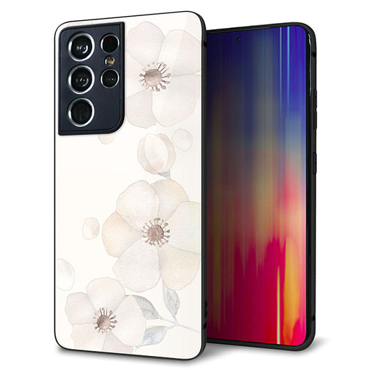 docomo ギャラクシーS21 ウルトラ 5G SC-52B 強化ガラス&TPUスマホケース ガラプリ【SC952 ドゥ・フルール(セピア)】