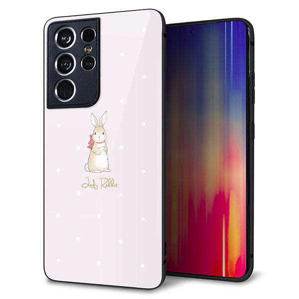docomo ギャラクシーS21 ウルトラ 5G SC-52B 強化ガラス&TPUスマホケース ガラプリ【SC966 Lady Rabbit ベージュピンクhp】