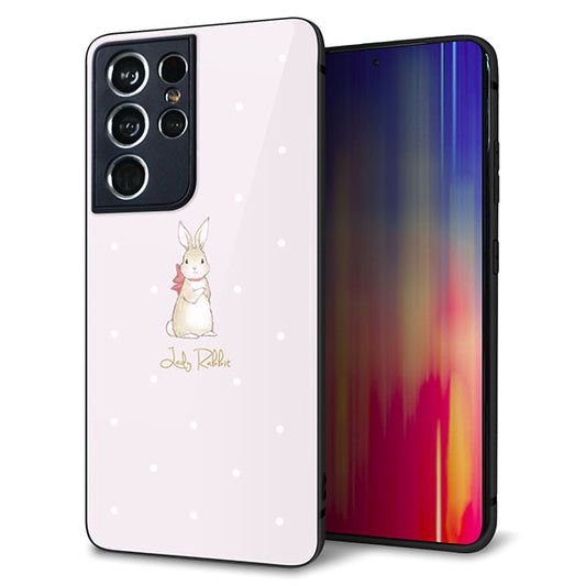 docomo ギャラクシーS21 ウルトラ 5G SC-52B 強化ガラス&TPUスマホケース ガラプリ【SC966 Lady Rabbit ベージュピンクhp】