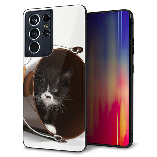 docomo ギャラクシーS21 ウルトラ 5G SC-52B 強化ガラス&TPUスマホケース ガラプリ【VA800 ネコとバケツ】