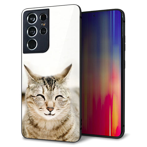 docomo ギャラクシーS21 ウルトラ 5G SC-52B 強化ガラス&TPUスマホケース ガラプリ【VA801 笑福ねこ】