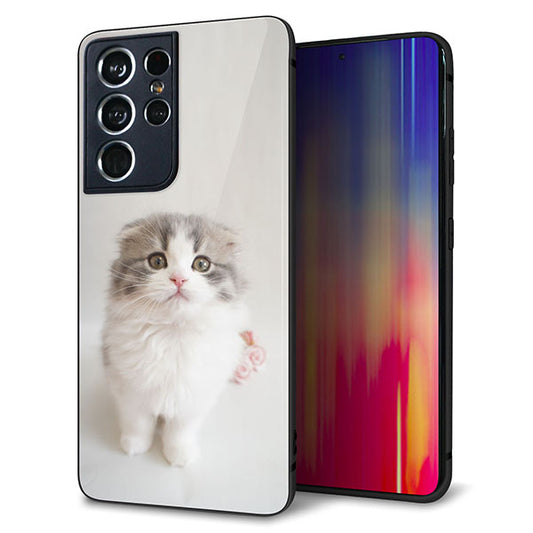 docomo ギャラクシーS21 ウルトラ 5G SC-52B 強化ガラス&TPUスマホケース ガラプリ【VA803 まっていますネコ】