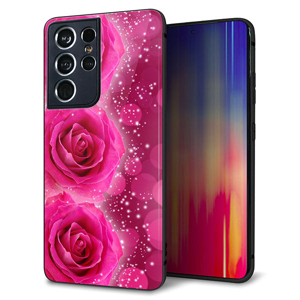 docomo ギャラクシーS21 ウルトラ 5G SC-52B 強化ガラス&TPUスマホケース ガラプリ【VA815 3連のバラ】