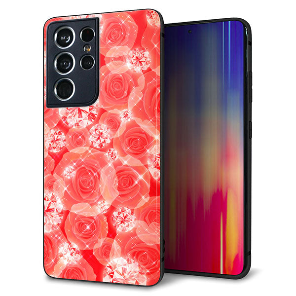 docomo ギャラクシーS21 ウルトラ 5G SC-52B 強化ガラス&TPUスマホケース ガラプリ【VA816 ダイヤモンドとバラ】