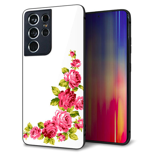 docomo ギャラクシーS21 ウルトラ 5G SC-52B 強化ガラス&TPUスマホケース ガラプリ【VA825 バラのフレーム(白)】