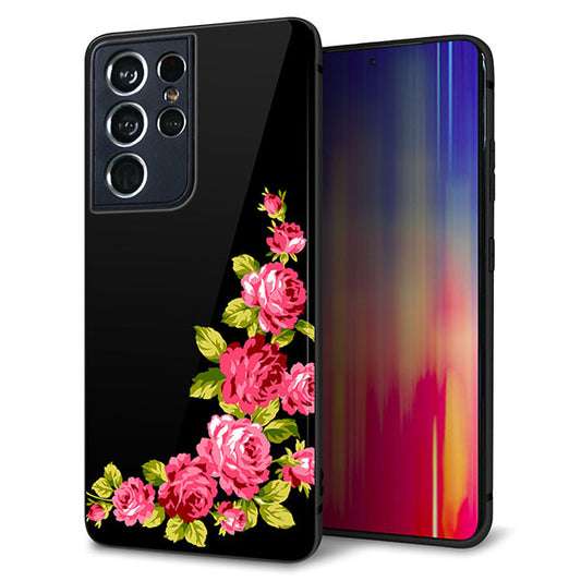 docomo ギャラクシーS21 ウルトラ 5G SC-52B 強化ガラス&TPUスマホケース ガラプリ【VA826 バラのフレーム(黒)】