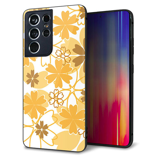 docomo ギャラクシーS21 ウルトラ 5G SC-52B 強化ガラス&TPUスマホケース ガラプリ【VA959 重なり合う花 オレンジ】