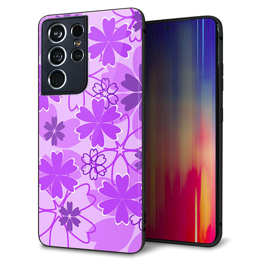 docomo ギャラクシーS21 ウルトラ 5G SC-52B 強化ガラス&TPUスマホケース ガラプリ【VA960 重なり合う花 パープル】