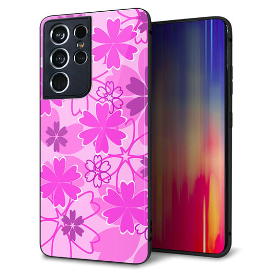 docomo ギャラクシーS21 ウルトラ 5G SC-52B 強化ガラス&TPUスマホケース ガラプリ【VA961 重なり合う花 ピンク】