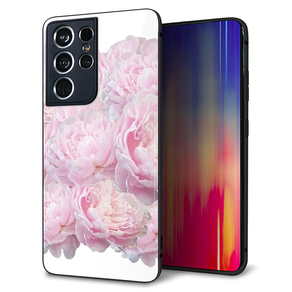 docomo ギャラクシーS21 ウルトラ 5G SC-52B 強化ガラス&TPUスマホケース ガラプリ【YI885 フラワー6】