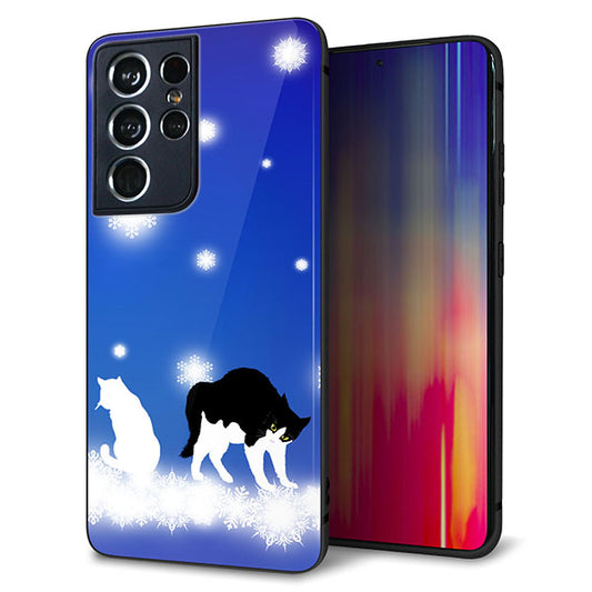 docomo ギャラクシーS21 ウルトラ 5G SC-52B 強化ガラス&TPUスマホケース ガラプリ【YJ335 雪の結晶 はちわれ】