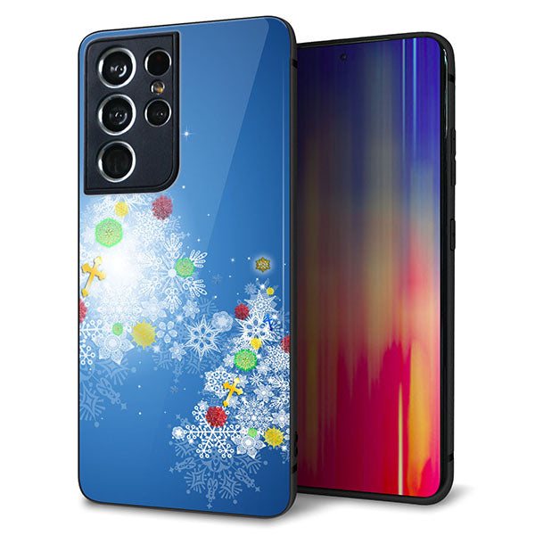 docomo ギャラクシーS21 ウルトラ 5G SC-52B 強化ガラス&TPUスマホケース ガラプリ【YJ347 クリスマスツリー】