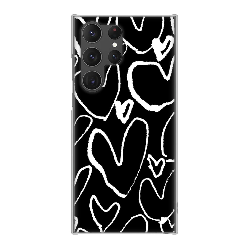 Galaxy S23 Ultra SC-52D docomo 高画質仕上げ 背面印刷 ハードケース 【1124 ハート BK&WH】