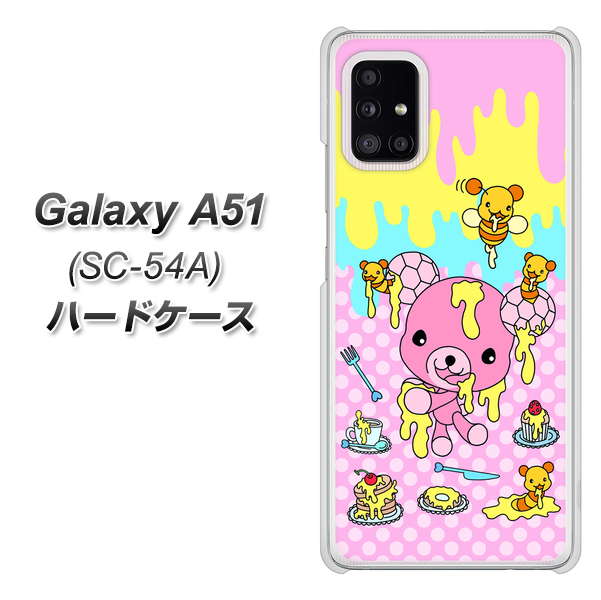 docomo ギャラクシーA51 SC-54A 高画質仕上げ 背面印刷 ハードケース【AG822 ハニベア(水玉ピンク)】