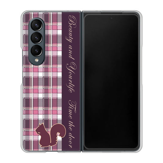 Galaxy Z Fold4 SC-55C docomo 高画質仕上げ 背面印刷 ハードケース【519 チェック柄にリス】